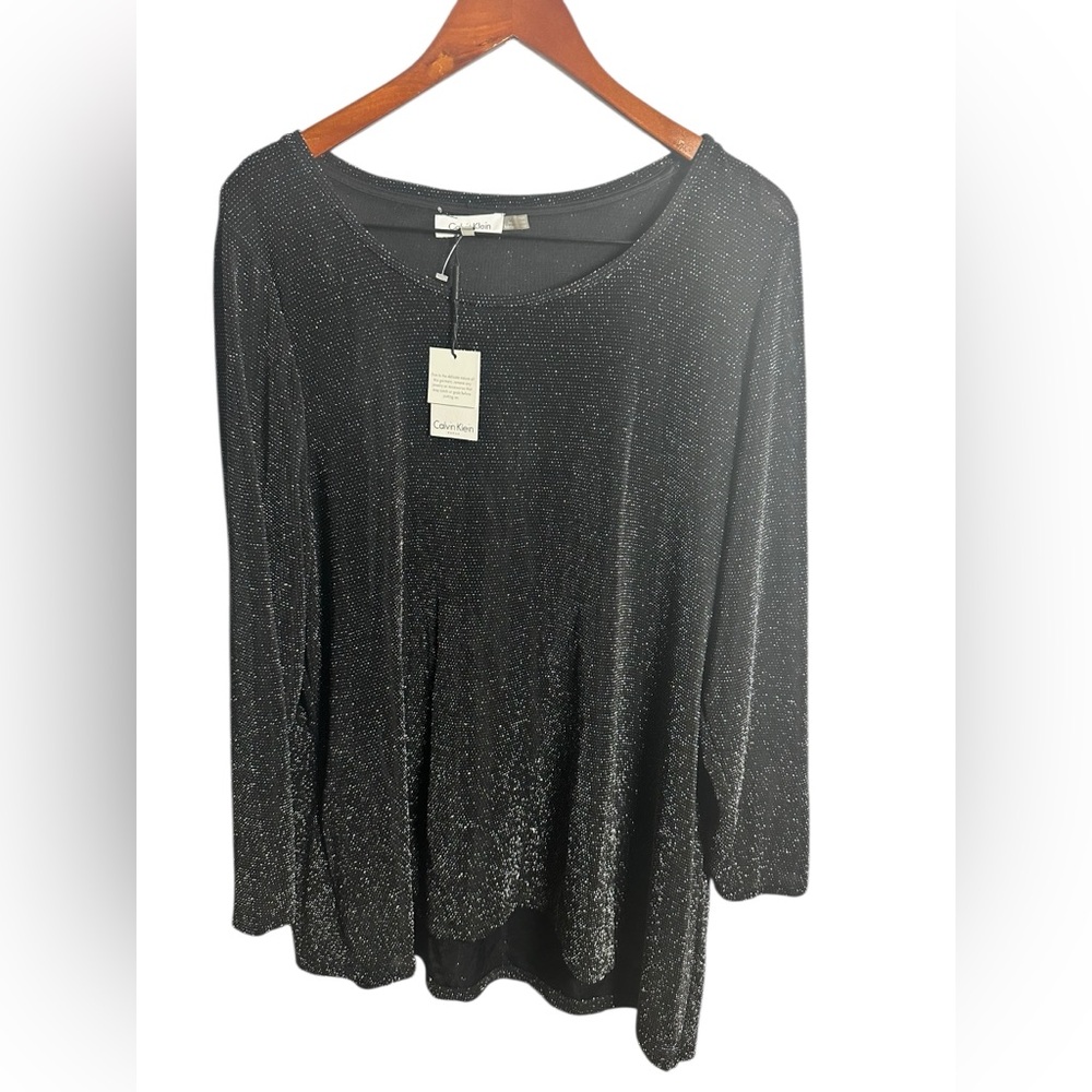 Calvin Klein Shimmering Black Blouse New 1X